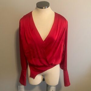 NWT FAVORITE DAUGHTER RED SATIN BODYSUIT